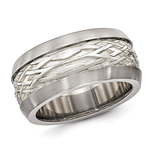Edward Mirell 11mm Titanium Ring with Woven Argentium Silver Inlay