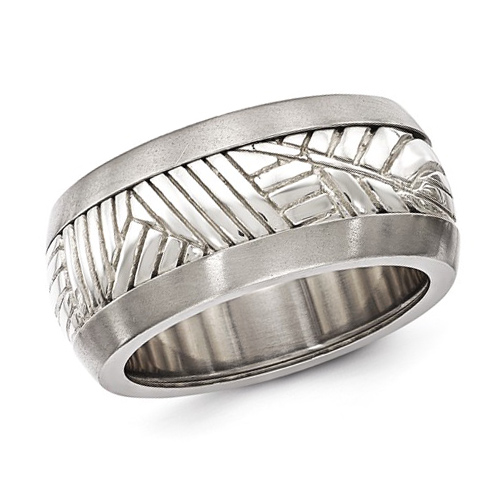 Edward Mirell 11mm Titanium Ring with Leaf Argentium Silver Inlay