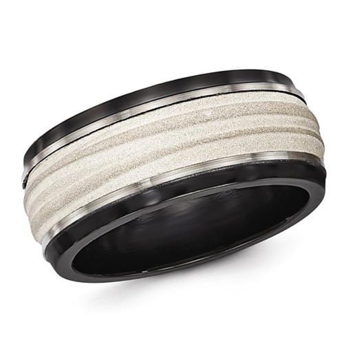 Edward Mirell 10mm Black Titanium Ring with Wave Pattern Silver Inlay
