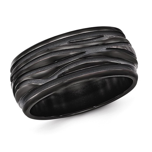 Edward Mirell Black Titanium Ring with Wave Pattern 10mm