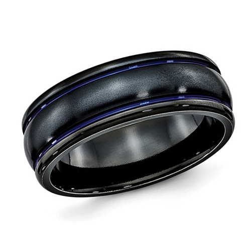 Edward Mirell 8mm Black Titanium Ring with Blue Lines