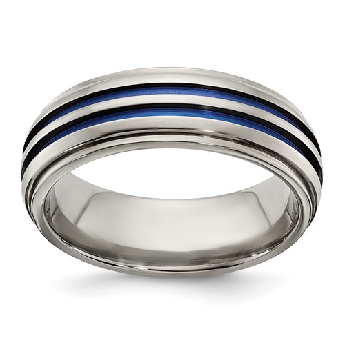 Edward Mirell 7mm Titanium Ring with Four Blue Lines