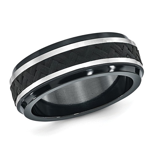 Edward Mirell 8mm Black Titanium Ring Carbon Fiber and Step Down Edges