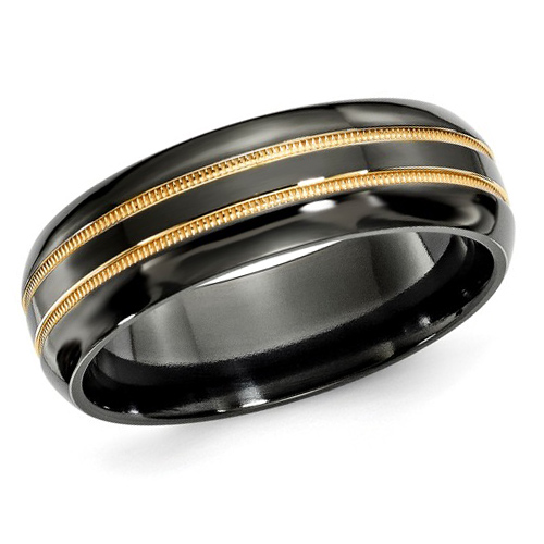 Edward Mirell 7mm Black Titanium Ring with 14k Gold Knurl Inlay