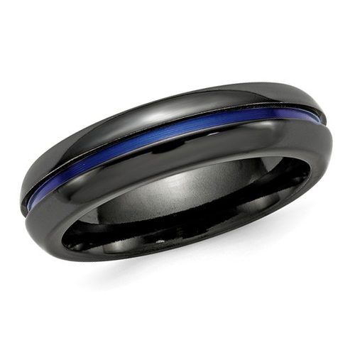 Edward Mirell 6mm Black Titanium Ring with Blue Line