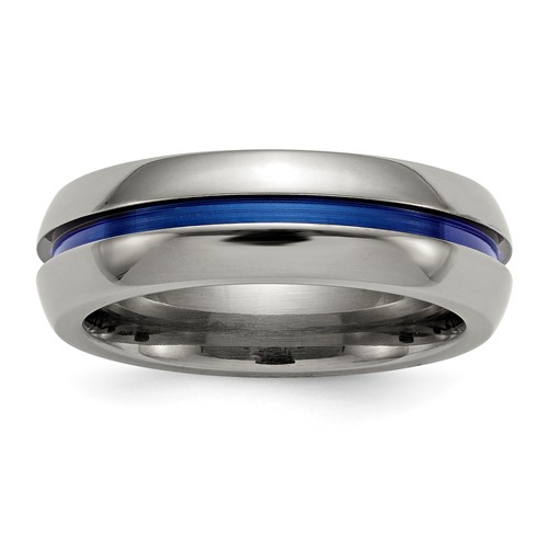 Edward Mirell Titanium Blue Line Ring 7mm