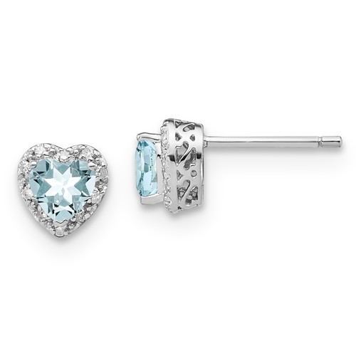 Sterling Silver 0.86 ct Aquamarine Heart Earrings with Diamonds