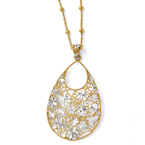 Sterling Silver Gold-plated 18in Floral Cut Through Necklace