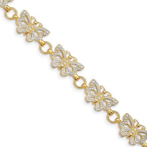 14k Yellow Gold Rhodium Butterfly Bracelet 7in