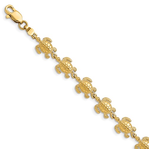 14k Yellow Gold Swimming Sea Turtle Bracelet 7.25in