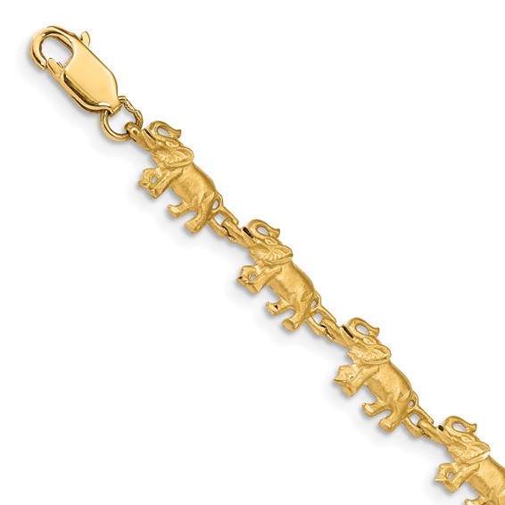 14k Yellow Gold Elephant Charm Link Bracelet 7in