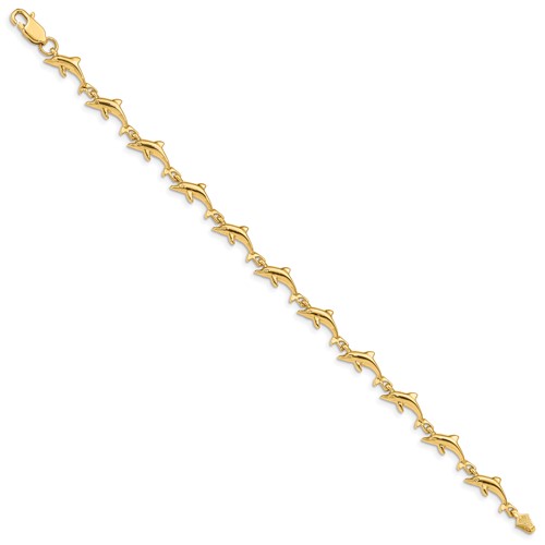 14k Yellow Gold Dolphins Link Bracelet 7in