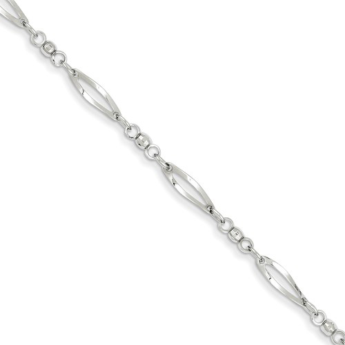 14kt White Gold 7 1/4in Fancy Bead and Pinched Link Bracelet