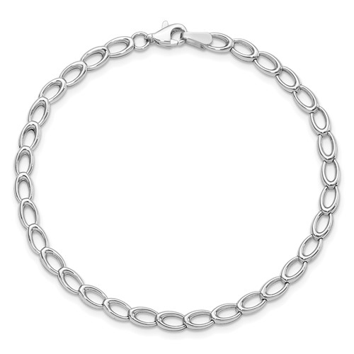 14k White Gold Open Oval Link Bracelet 7.5in