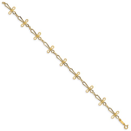 14k Yellow Gold Open Cross Bracelet With  Diamond Cut Texture 7.5in
