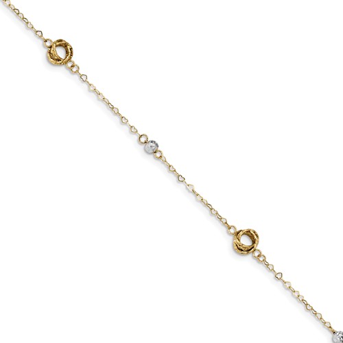 14kt Two-tone Gold 7 1/2in Knot Heart Link Bracelet