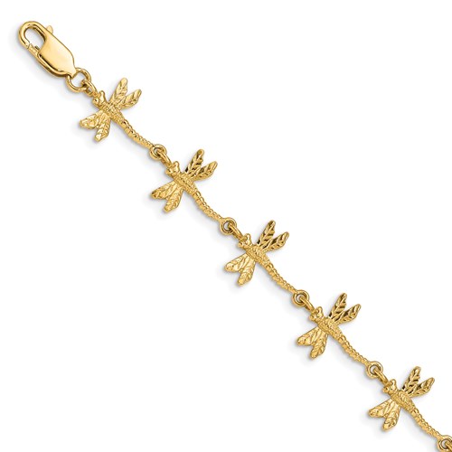14k Yellow Gold Dragonfly Charm Bracelet 7.5in