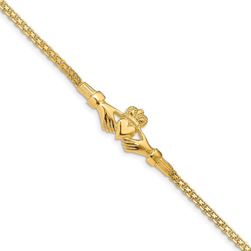 14k Yellow Gold Claddagh Bracelet 7in