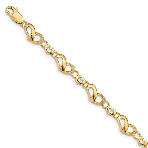 14k Yellow Gold Ornamented Heart Bracelet