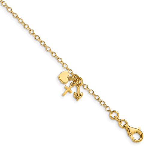 14k Yellow Gold Faith Hope Charity Charm Bracelet