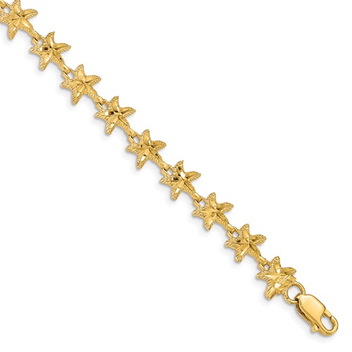 14k Yellow Gold Starfish Charm Bracelet