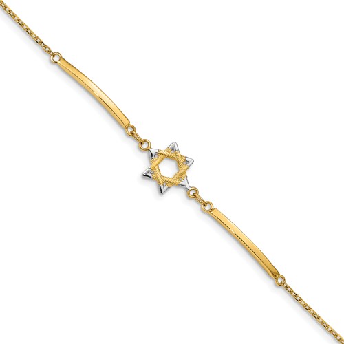 14k Two-tone Gold Star of David Bar Bracelet
