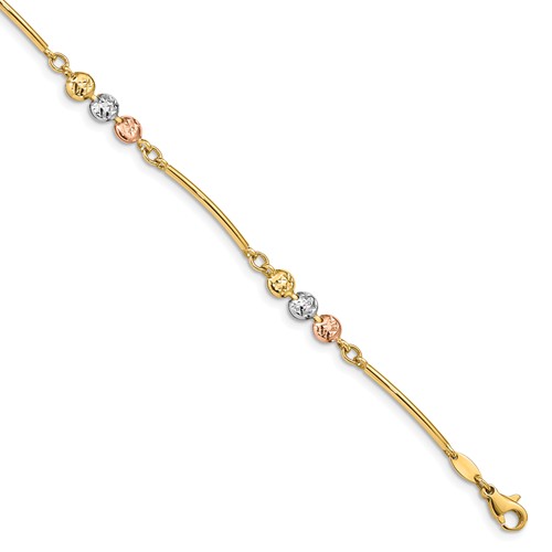 14k Tricolor Gold Italian Diamondcut Bead Charm Bracelet 7.5in FB15437.5