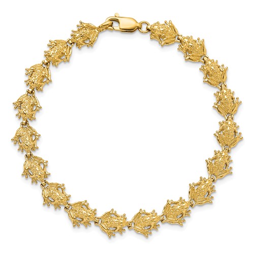 14k Yellow Gold Frog Charm Bracelet 7.25in