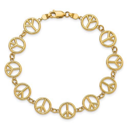 14k Yellow Gold Peace Sign Charm Bracelet 7.5in