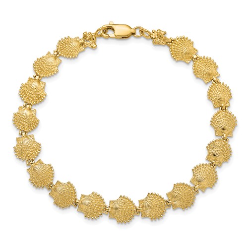 14k Yellow Gold Textured Scallop Shell Charm Bracelet 7in