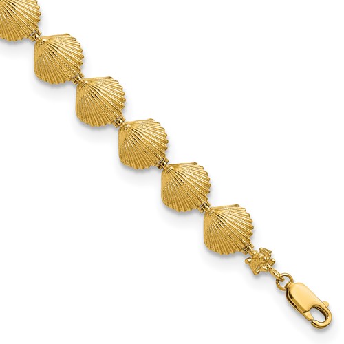 14k Yellow Gold Textured Scallop Shell Bracelet 7in