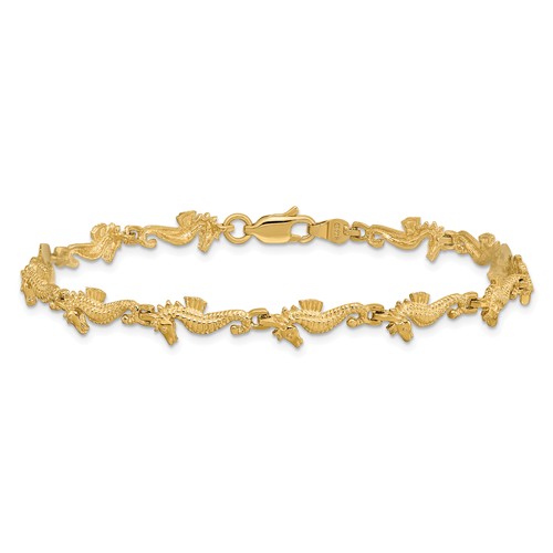 14k Yellow Gold Seahorse Link Bracelet 7.5in
