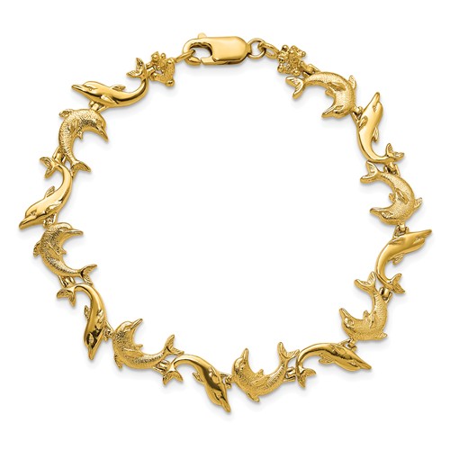 10K Solid Yellow Gold Dolphin Anklet Bracelet - 3D Dolphin Design - 9+1 Inch Extension - Alex And Elsa ANK231