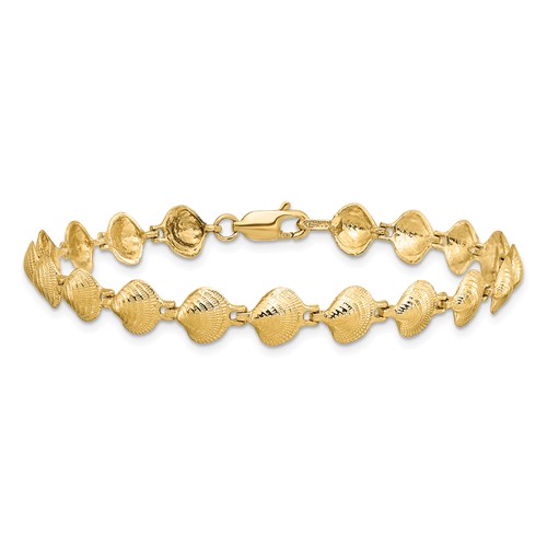 14k Yellow Gold Clam Shell Charm Bracelet 7in