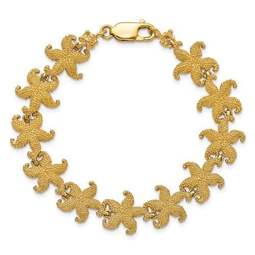 14k Yellow Gold Large Puffed Starfish Charm Bracelet 7.25in