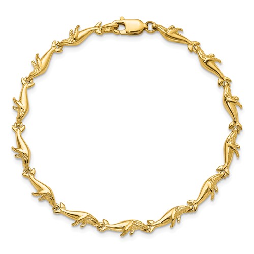 14k Yellow Gold Humpback Whale Charm Bracelet 7.25in