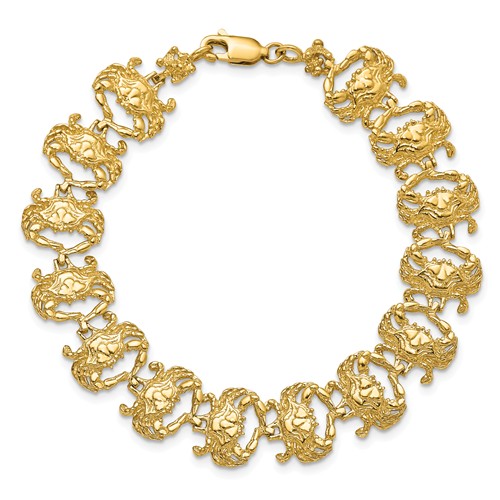 14k Yellow Gold Textured Crab Charm Bracelet 7.25in