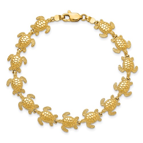 14k Yellow Gold Slender Sea Turtle Link Bracelet 7.25in