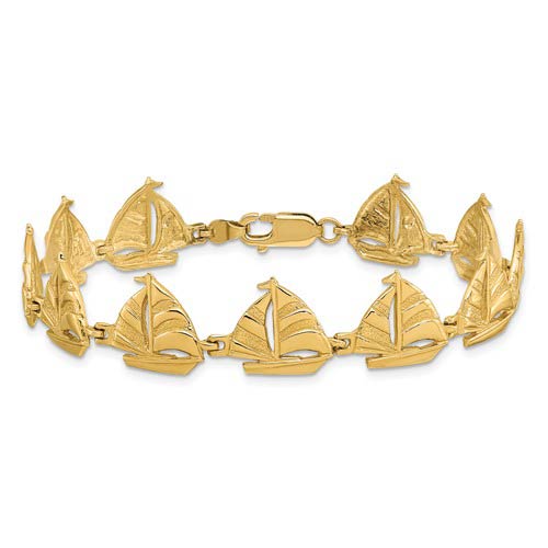 14k Yellow Gold Sailboat Charm Bracelet 7.5in