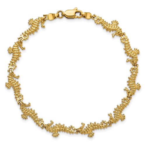 14k Yellow Gold 3-D Seahorse Charm Bracelet 7in