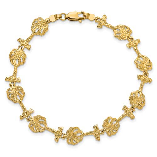 14k Yellow Gold Palm Tree Bracelet 7.25in