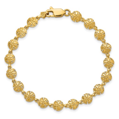 14k Yellow Gold Petite Sand Dollar Charm Bracelet 7in