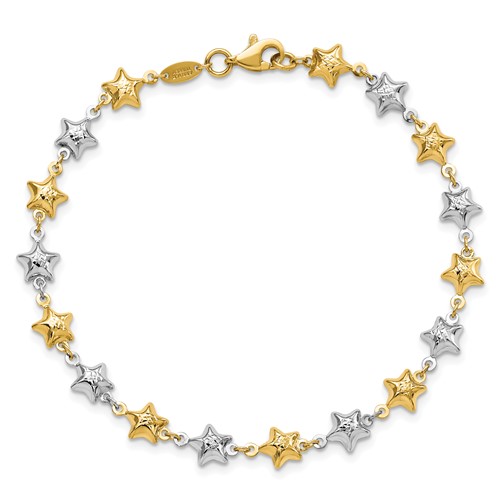 14k Two-tone Gold Puffed Star Bracelet