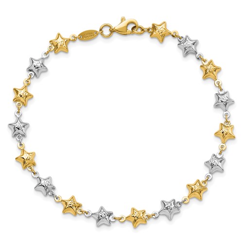 14k Two-tone Gold Puffed Star Bracelet