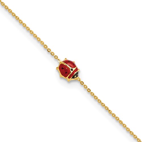 14k Yellow Gold Enameled Ladybug Bracelet 6.5in with Extender