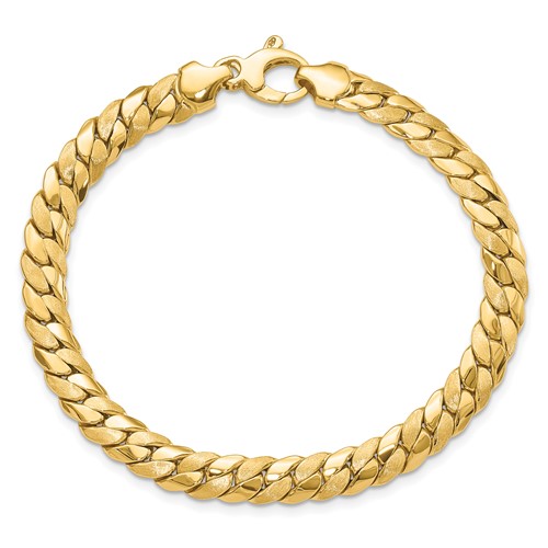 14k Yellow Gold Curb Link Bracelet with Satin Polished Finish 7.75in