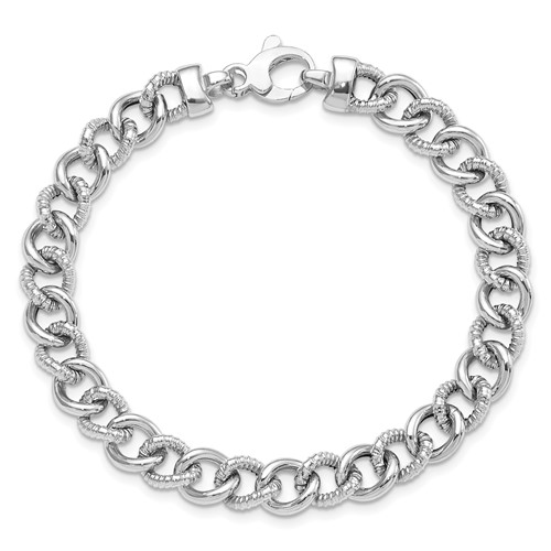 14k White Gold Italian Polished And Textured Link Bracelet 7.75in