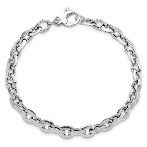 14k White Gold Oval Cable Link Bracelet 7.75in
