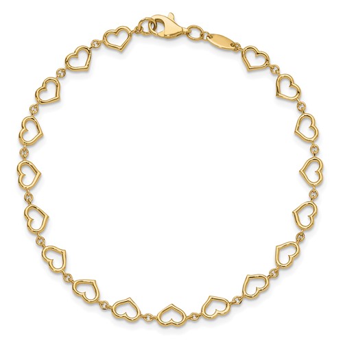 14k Yellow Gold Open Heart Link Bracelet 7.5in