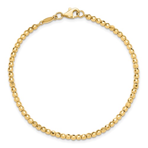14k Yellow Gold 7.5in Diamond-cut Bead Bracelet 2.6mm